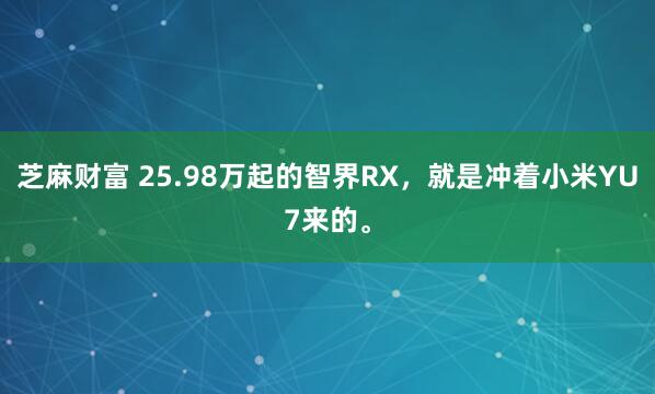芝麻财富 25.98万起的智界RX，就是冲着小米YU7来的。